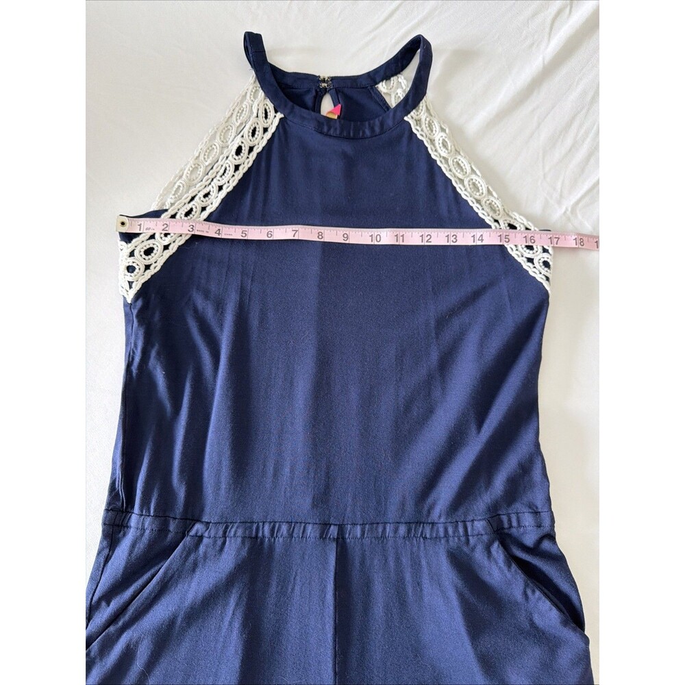 Lilly Pulitzer Romper Lala Resort Navy Blue Crochet Trim Sz S Coastal Vacation - Picture 4 of 12